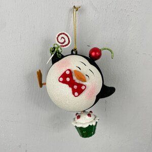 Christmas Ornament Penguin Round Cupcake Candy Bow Tie Large Plastic Tree Decor